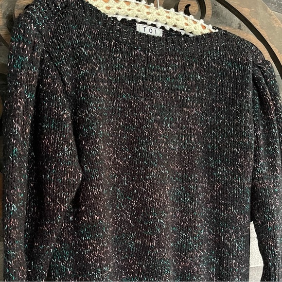 90s Sweater Crop Black Pastel Specks Puff 3/4 Sleeves Whimsy Fairy Goth - Picture 6 of 16